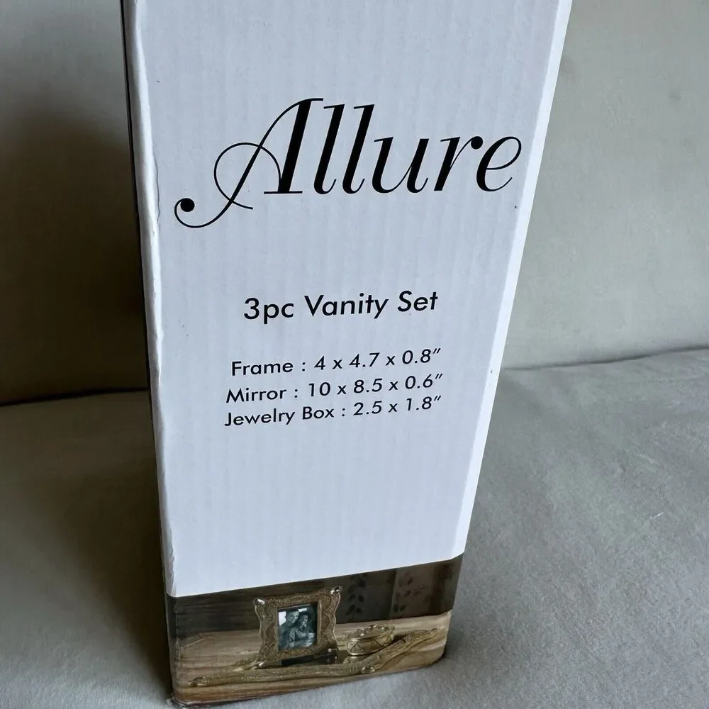 Allure 3pc Vanity Set Gold Glitter Crystal Rhinestone Mirror Picture Frame - Picture 3 of 3